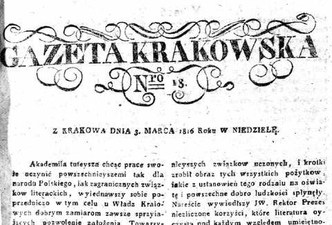 pierwsza strona z Gazety Krakowskiej