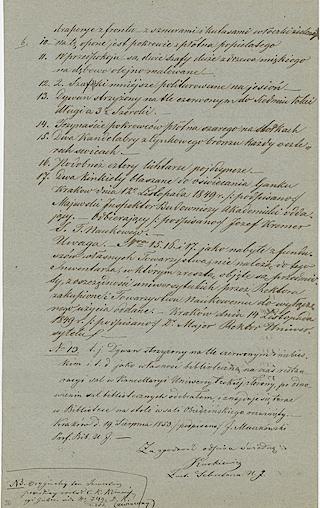 Opis inwentaryzacyjny sali posiedzeń Towarzystwa Naukowego w Collegium Iuridicum przy ul. Grodzkiej z dnia 14 XI 1849, ze zbiorów Archiwum UJ