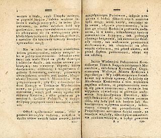 Rozprawa <em>O Towarzystwach Uczonych</em>, opublikowana w tomie pierwszym <em>Rocznika Towarzystwa Naukowego z Uniwersytetem Krakowskim połączonego</em> z roku 1817, strony 2-3