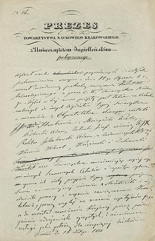 Brudnopis pisma z dnia 16 lutego 1858, zawiadamiającego o wyborze członków Komitetu Balneologicznego
