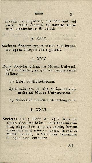 Statut Towarzystwa Naukowego Krakowskiego z Uniwersytetem Krakowskim połączonego uchwalony w roku 1815, ze zbiorów Archiwum Nauki PAN i PAU w Krakowie