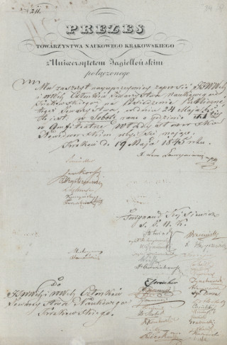 Zaproszenie na setne posiedzenie publiczne z dnia 19 maja 1845 roku, ze zbiorów Archiwum Nauki PAN i PAU